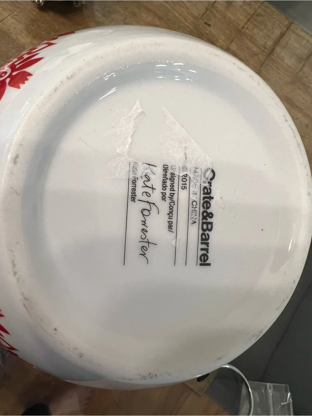 Crate & Barrel Nordic 3 Nesting Bowls Red White snowflake floral